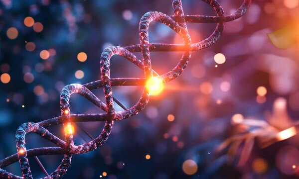 DNA helix with glowing lights