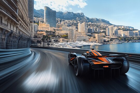 High-Speed Formula Racing Car on Monaco Circuit
