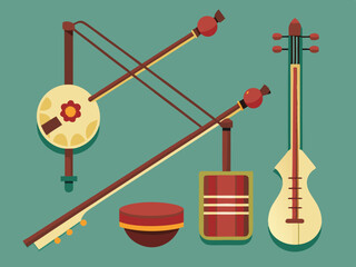 Instrument erhu illustration set