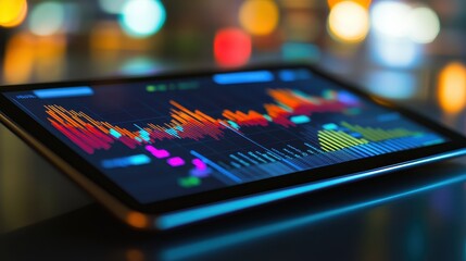 Vibrant Digital Stock Market Analysis on Tablet Display