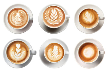 Fototapeta premium Latte art with coffee cups png cut out set