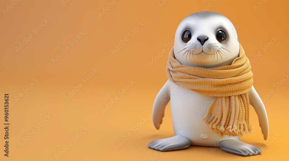 Sticker A cute cartoon seal wearing a scarf smiles at the camera.