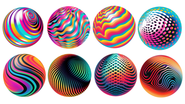 3D abstract psychedelic spherical shape png cut out set