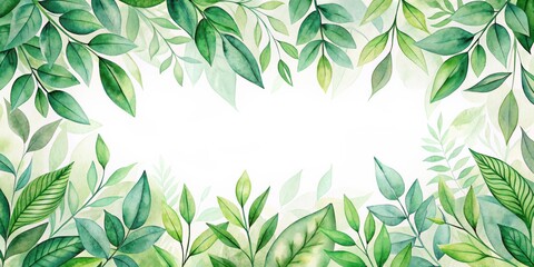 Fototapeta premium Watercolor background of green leaves perfect for invitations