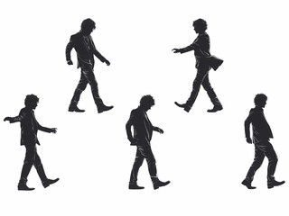 silhouette of a man, multiple poses and expressions, isolated, illustration	
