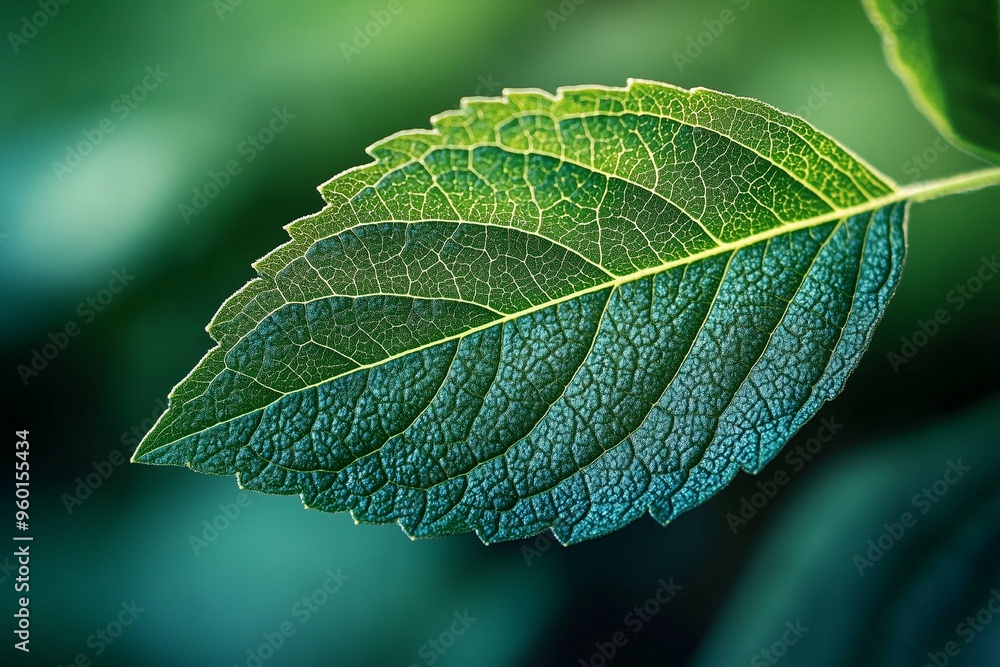 Wall mural macro image of ultra detailed fresh green leaf