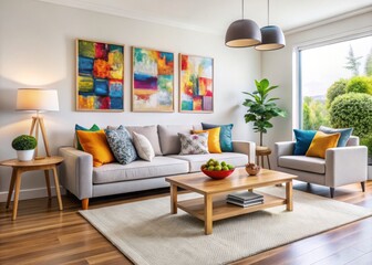 * Soothing neutral hues on the furniture allow colorful throw pillows and artwork to take center stage, adding