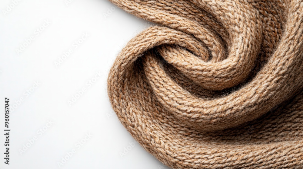Poster the photo shows a close-up of beige knitted fabric, highlighting the intricate weave pattern. the so