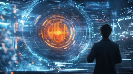 Futuristic Technological Landscape with Glowing Interface