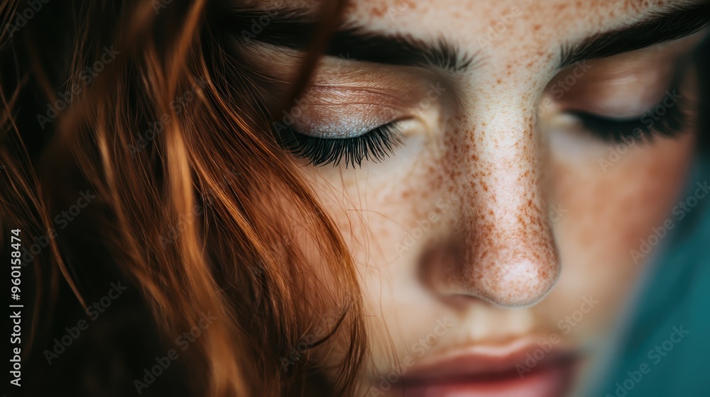 Poster a close-up image focusing on strands of brown hair illuminated by light on the left side, with the b