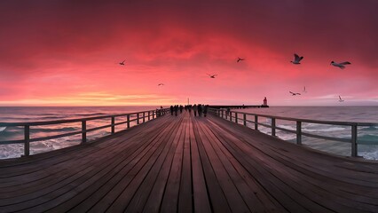 Obraz premium Pier with sky on sunset