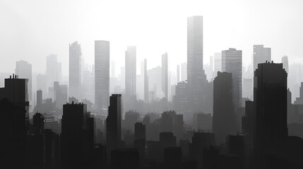 Fototapeta premium Grayscale city skyline, capturing an urban and modern vibe.