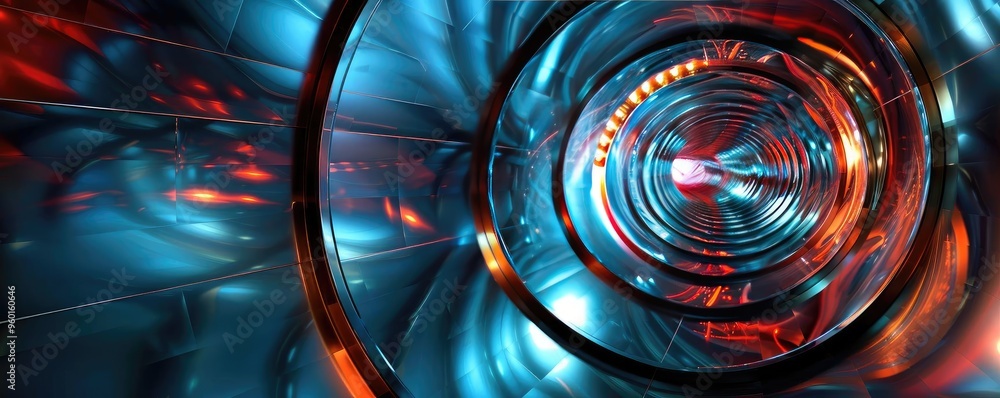 Poster vibrant abstract tunnel featuring a blend of red and blue colors, creating a dynamic and futuristic 