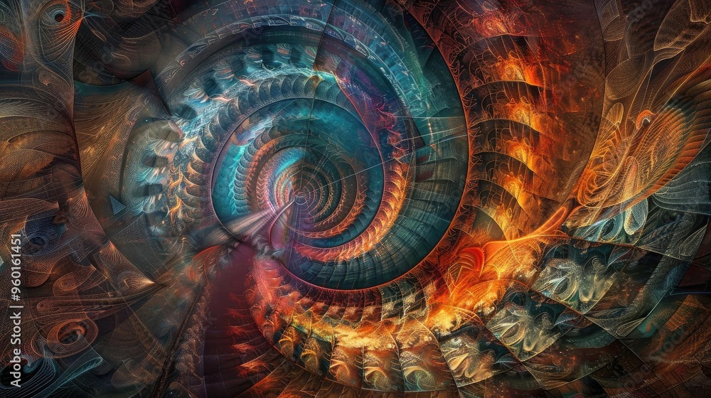 Poster a mesmerizing abstract swirl of colors and patterns, evoking a sense of depth and intrigue, ideal fo
