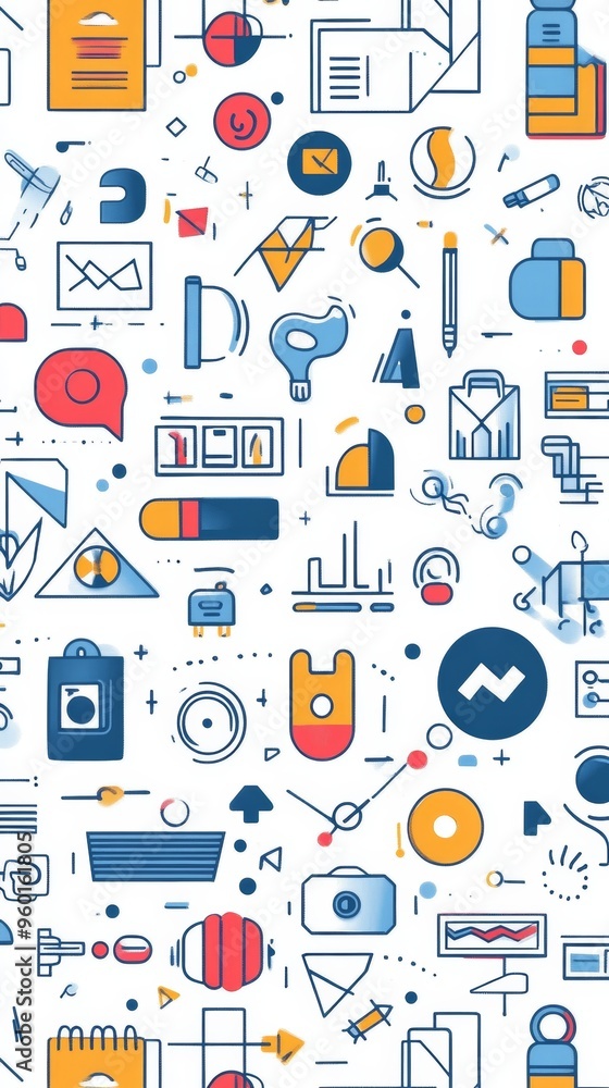 Poster a colorful background with many different shapes and symbols