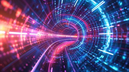 Obraz premium A dynamic tunnel of vibrant blue and pink lights, representing speed, energy, and futuristic technology.