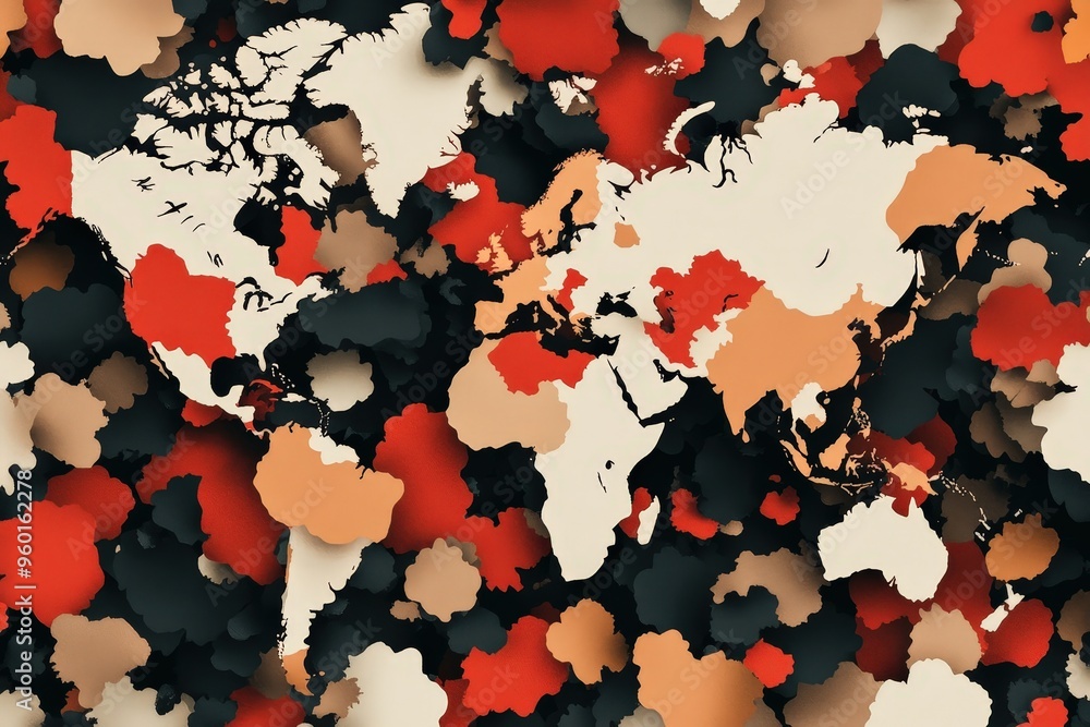 Poster a vibrant abstract representation of a global community through artistic geographic mapping