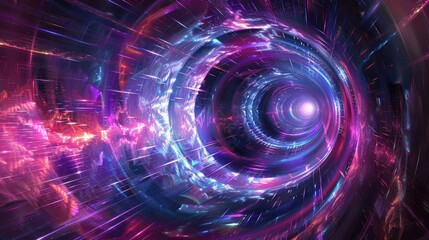 Fototapeta premium A mesmerizing abstract depiction of a colorful tunnel of light, illustrating the concept of space and time in a cosmic dimension.
