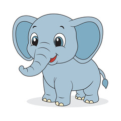 Hand drawn cute elephant. Isolated on white background.