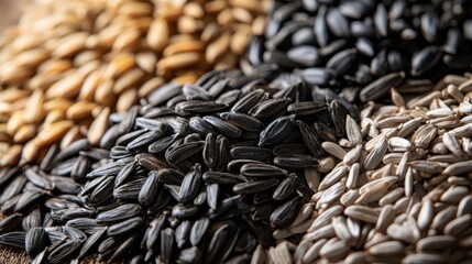 Obraz premium 3h Birds Seeds: Black oil sunflower seeds, suet cakes, and nyjer seeds for different bird species