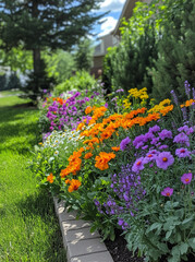 Vibrant Garden Border with Flowers and Xeriscape