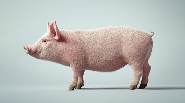 4h realistic pink pig side profile full body white background 