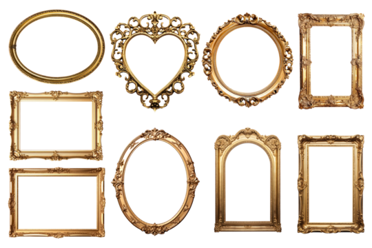 Vintage gold frame png element set, transparent background