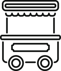 Simple black and white line art illustration of an empty street food cart waiting for customers