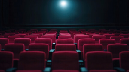 Obraz premium Cinematic Spotlight in Dark Theater, dramatic illumination highlighting the stage, creating an engaging atmosphere for storytelling, perfect for showcasing dialogue or themes