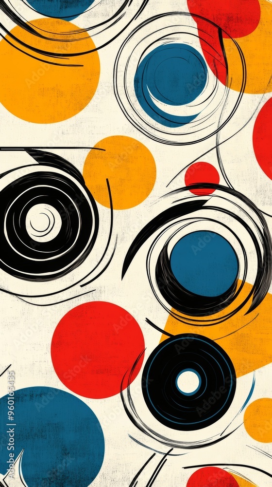 Poster a colorful abstract painting with many circles of different sizes and colors