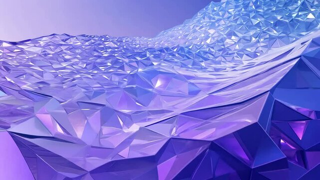 Beautiful abstract wave background with crystalline, faceted texture effect, purple and blue colour rendered in 3d