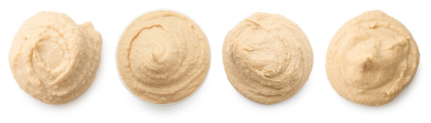 Tasty hummus on white background, top view