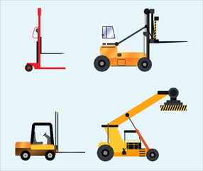 hand forklift manual, loaded container handler, forklift truck vector illustration, forklift truck classification, transportation industry concept