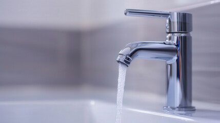 Water Conservation Efforts, close-up of a hand turning off a tap, emphasizing the importance of saving water and promoting responsible usage in daily life