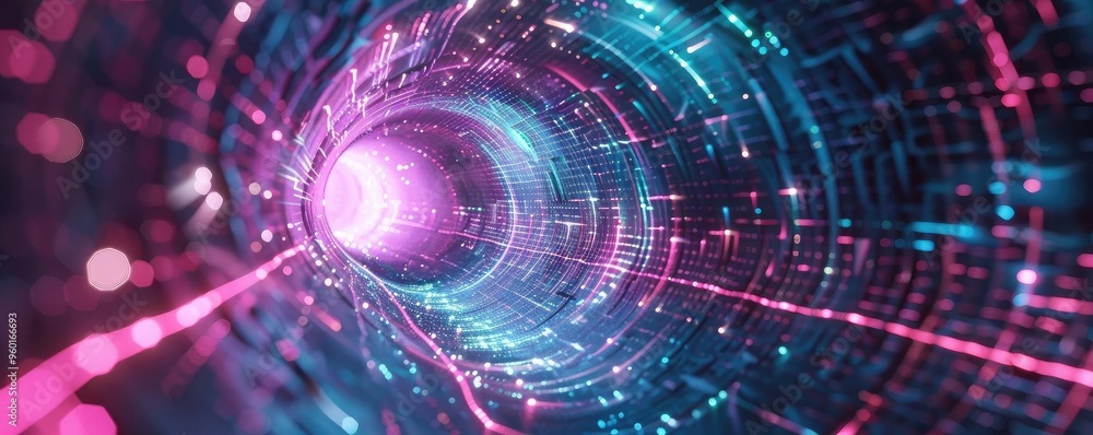 Aufkleber a vibrant, abstract tunnel of light showcasing glowing lines and colorful patterns. ideal for futuri