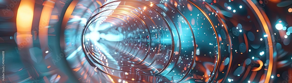 Poster a mesmerizing abstract tunnel with vibrant colors and glowing lights, creating a sense of depth and 