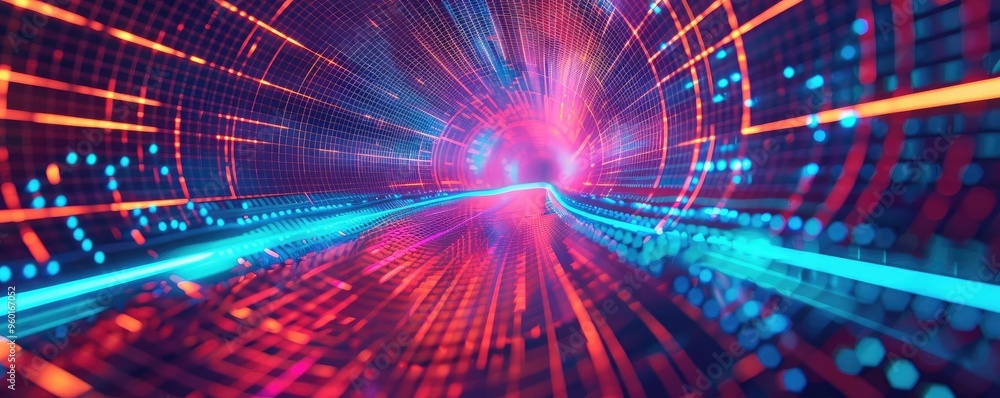 Poster dynamic abstract background with vibrant colors and glowing lines, depicting speed and energy in a d