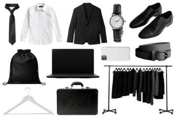 Men office outerwear png apparel element set, transparent background