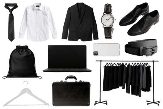 Men office outerwear png apparel element set, transparent background