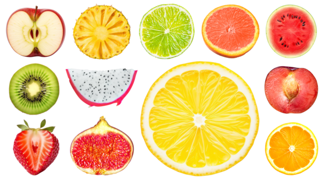 Tropical fruit png food element set, transparent background