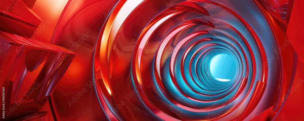 Poster vibrant red and blue abstract tunnel design, creating a dynamic sense of depth and movement. perfect