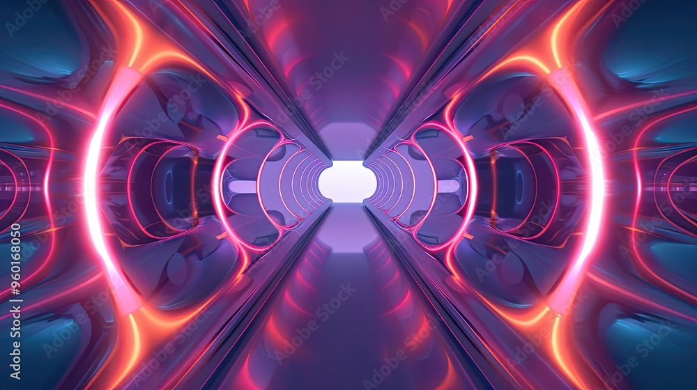 Poster vibrant tunnel with glowing neon lights, creating a futuristic and immersive atmosphere for digital 