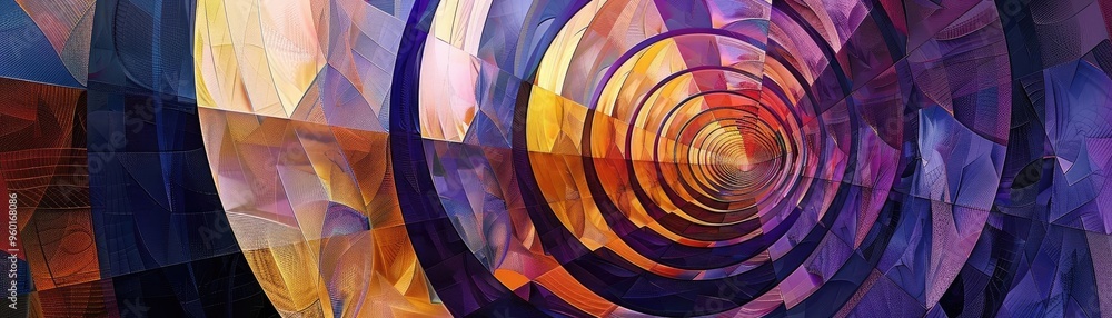 Poster colorful abstract pattern featuring circular shapes and dynamic layers, creating a captivating visua