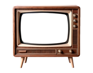 Retro wooden TV box cut out with frame screen cut out, television of 1970s or 80s wood vintage historical show blank monitor png isolated transparent background 