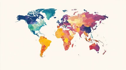 A bright and colorful map of the world, showcasing countries in unique shades for easy differentiation, set on a clean background.