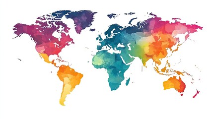 A bright and colorful map of the world, showcasing countries in unique shades for easy differentiation, set on a clean background.