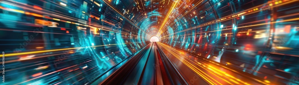 Aufkleber a vibrant and dynamic tunnel of light, illustrating futuristic speed and technology in a captivating