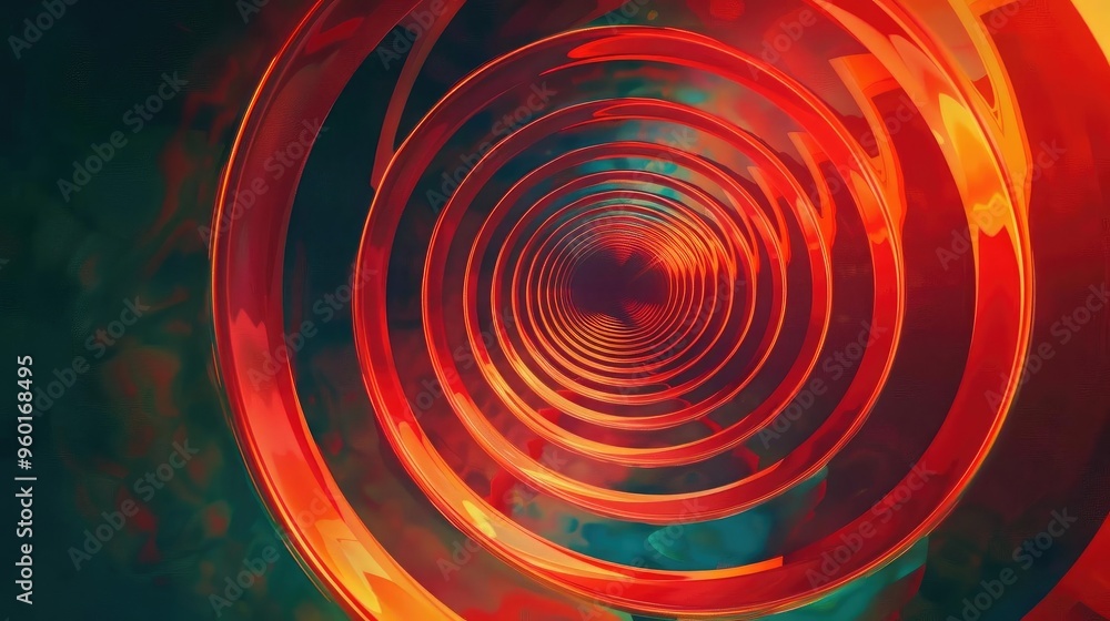 Poster a vibrant abstract background with swirling circles in bold orange and red hues, creating a mesmeriz