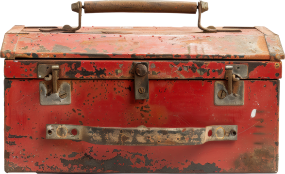 Red rusty metal toolbox - Powered by Adobe