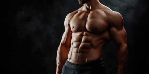 Detailed Side Profile of Fit Male Abs, Studio Lighting